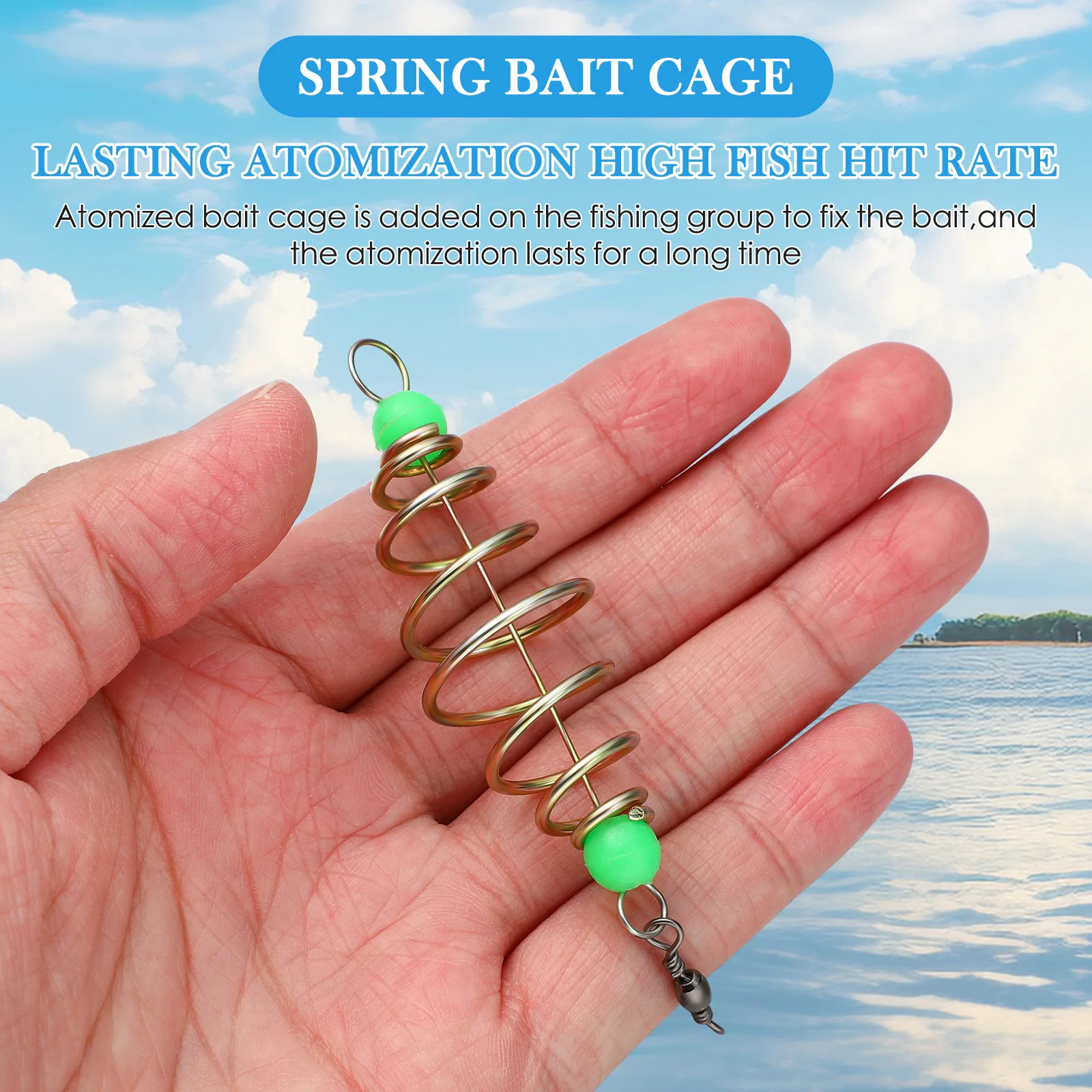 

12 Pcs Luminous Bead Spring Bait Buckets for Fishing Carp Baiters Feeder Basket Cage Feeders Holder