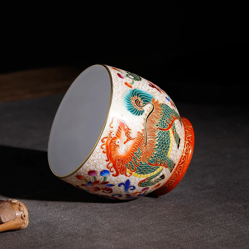 Jingdezhen Ceramic Tea Set Hand Painted Gold Filigree Master Cup Kung Fu Tea Cup Golden Lion Enamel Tea Cup