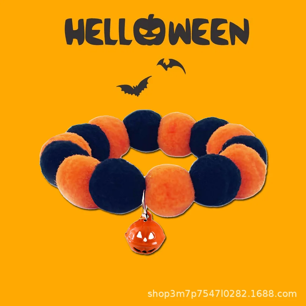 

Pet Collar Halloween Bell Cat Dog Adjustable Elastic Bowknot Cute Decoration Cartoon Plush Ball Accessory Festival Gift