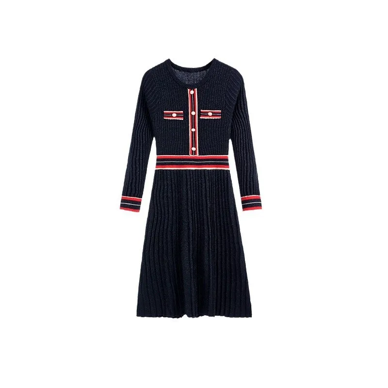 iny Seide gestrickt Dr Damen Herbst Winter Long Sve High Waist A-Line Pullover Dr Ele Petite Sling Chinoiserie...