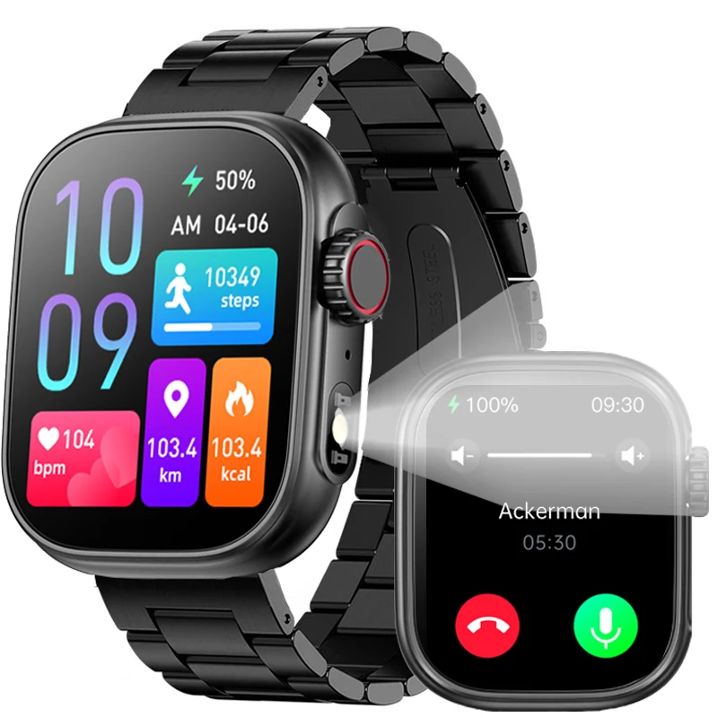 

2024 Smart Watch With LED Flashlight 2.01" HD Fitness Tracker Body Temperature Heart Rate Blood Pressure Measure IP67