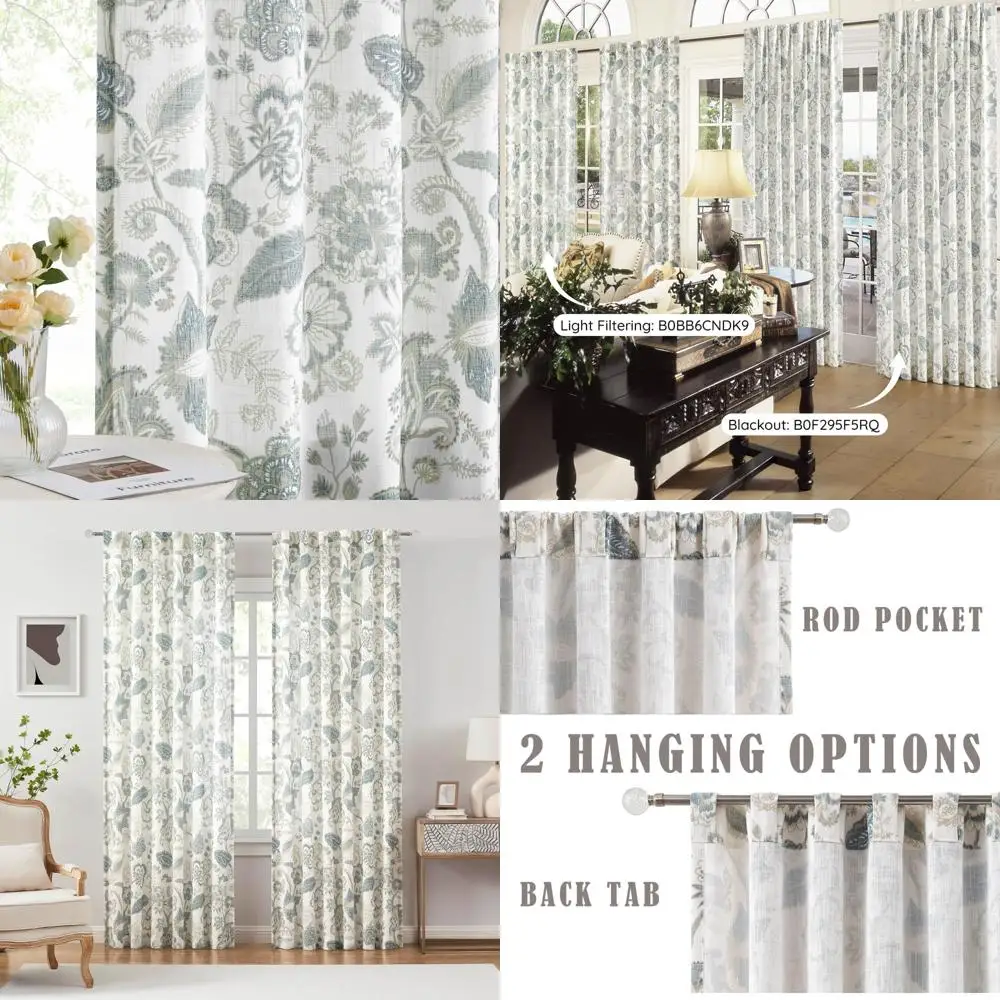 

Kayne Studio's Bohemian Botanical Leaf Print Semi-Sheer Curtains with Rod Pocket, Jacobean Floral Pattern, Vintage Farmhouse Sty