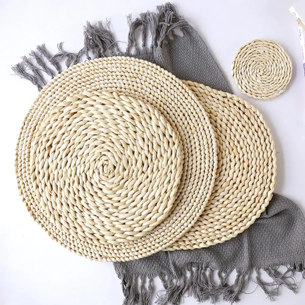 Heat Insulation Placemat Table Mat Coaster Round Handmade Pad Water Grass Weave Rattan Weave Oval Dining Kitchen Decor