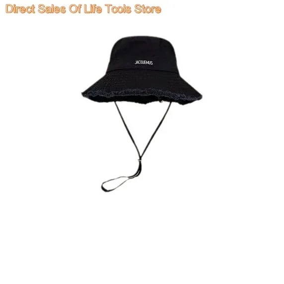 High Quality Frayed Edge Design Bucket Hat Summer Foldable Fashion Solid Fisherman Hat with Adjust Chin Rope Anti-uv Beach Hat