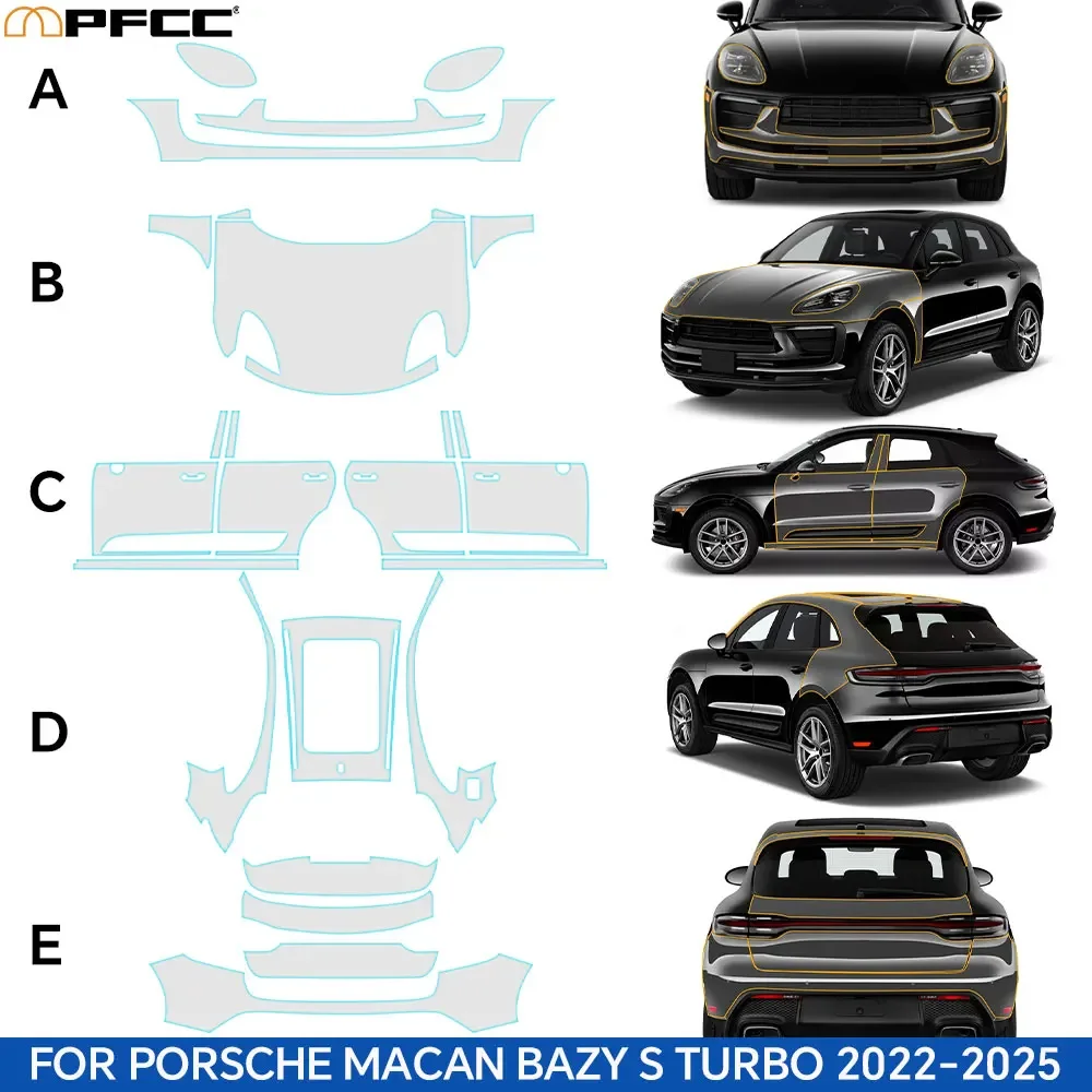 9MIL For Porsche Macan Base S Turbo 2022-2025 Paint Protection Film Clear Bra Pre-cut PPF Car Body Anti-Scratch Resistant Cover