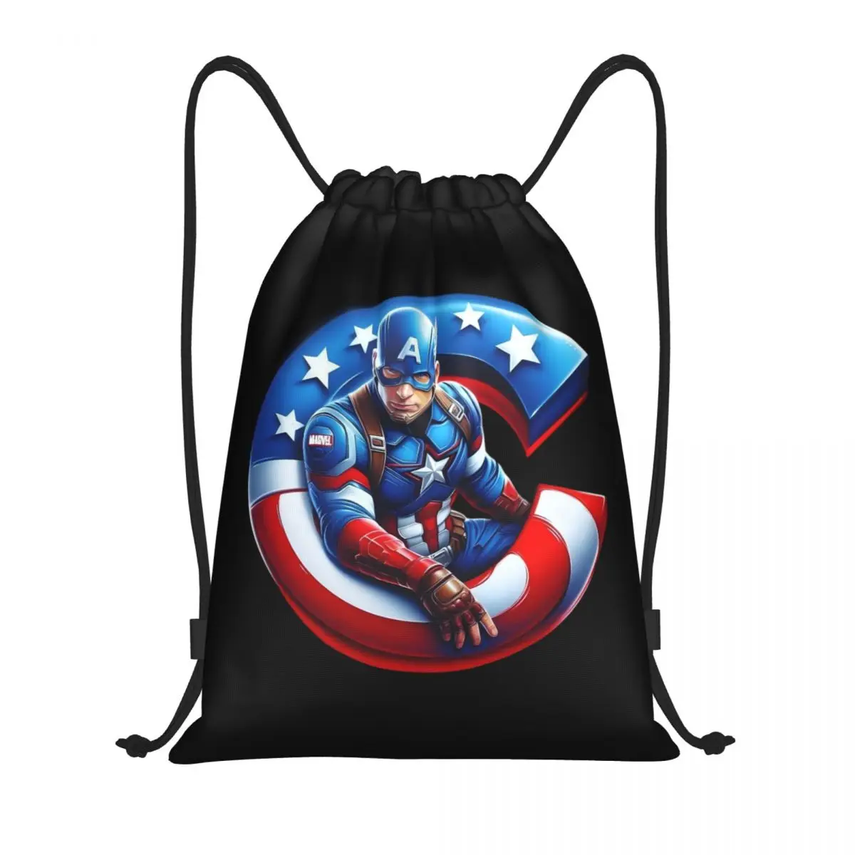 Mochila personalizada con cordón de película de cómics de Anime Capitán América, mochila deportiva para gimnasio, bolsa de entrenamiento portátil de superhéroes de Marvel