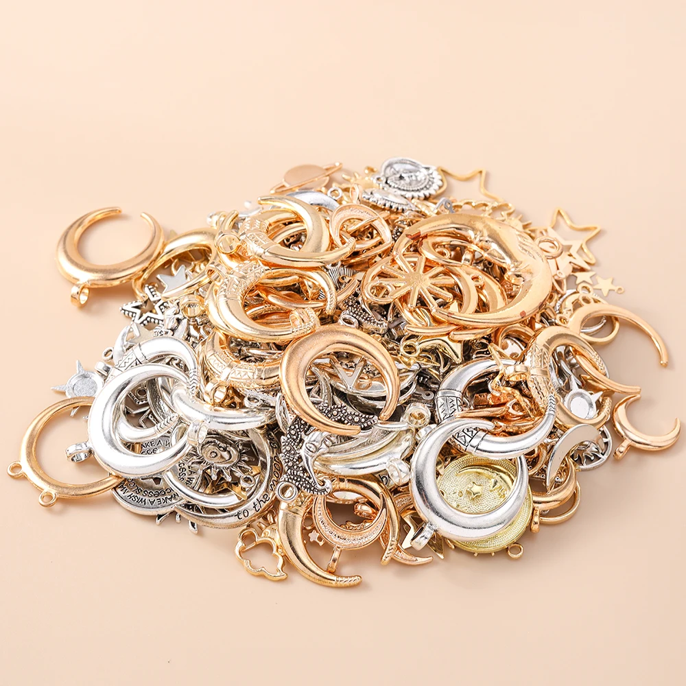 Leslie 10 Stück Gold Silber Farbe Metall Sonne Mond Stern Anhänger Legierung Charms DIY Schmuckherstellung Halsketten Armband Handarbeit Handwerk – Detail 3