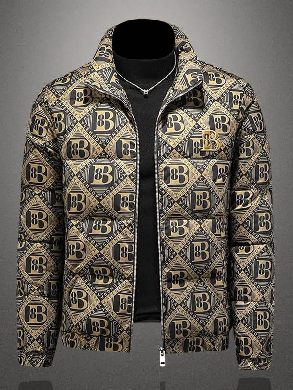 

High-End Faionable Men's Thiened Stand Collar down Jaet Winter New Sle Slim Fit Printed White Du Feather Warm Embro...