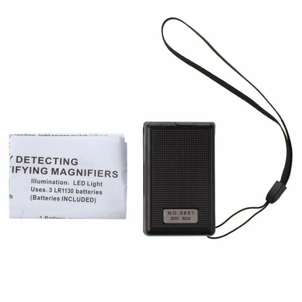 Jewelry Magnifier Magnifying Glass ABS Plastic Black Dual Lens Foldable Jewel Loupe LED Light Lens Pull-out UV Light Pocket