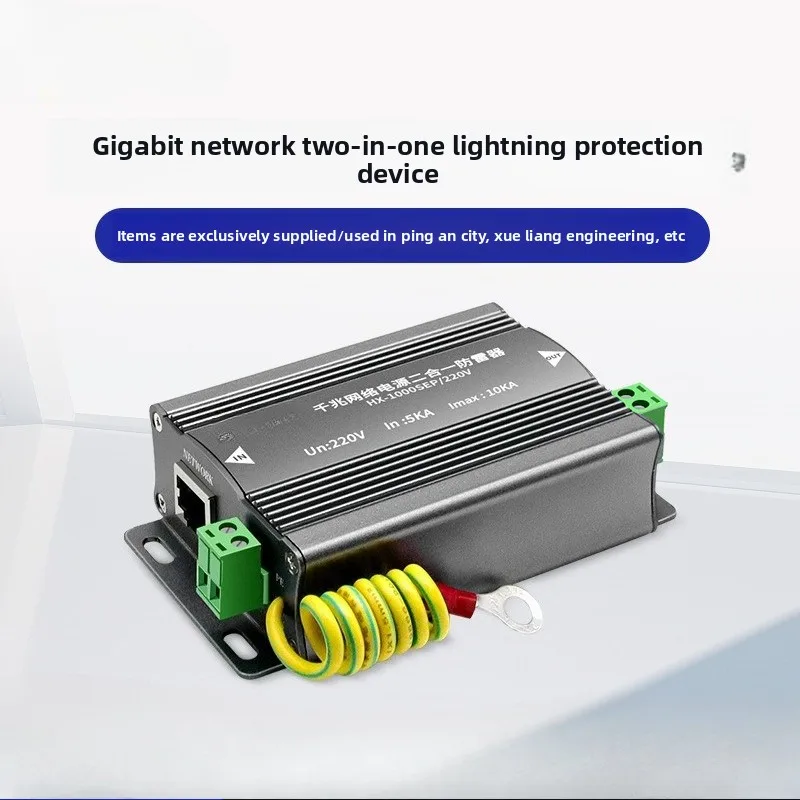 220V Ethernet Power Supply Surge Protector 2-in-1 CCTV Lighting Protection Device for Network And Security Camera Systems