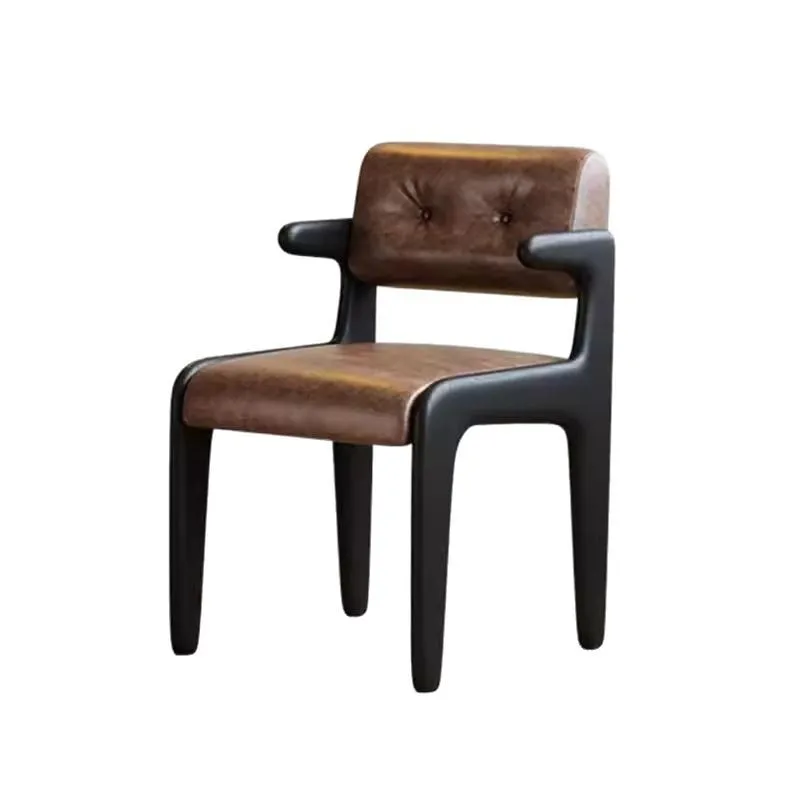 

#For Medieval solid wood dining chair French retro designer Chandigarh backrest leisure chair oil wax leather soft bag armchair