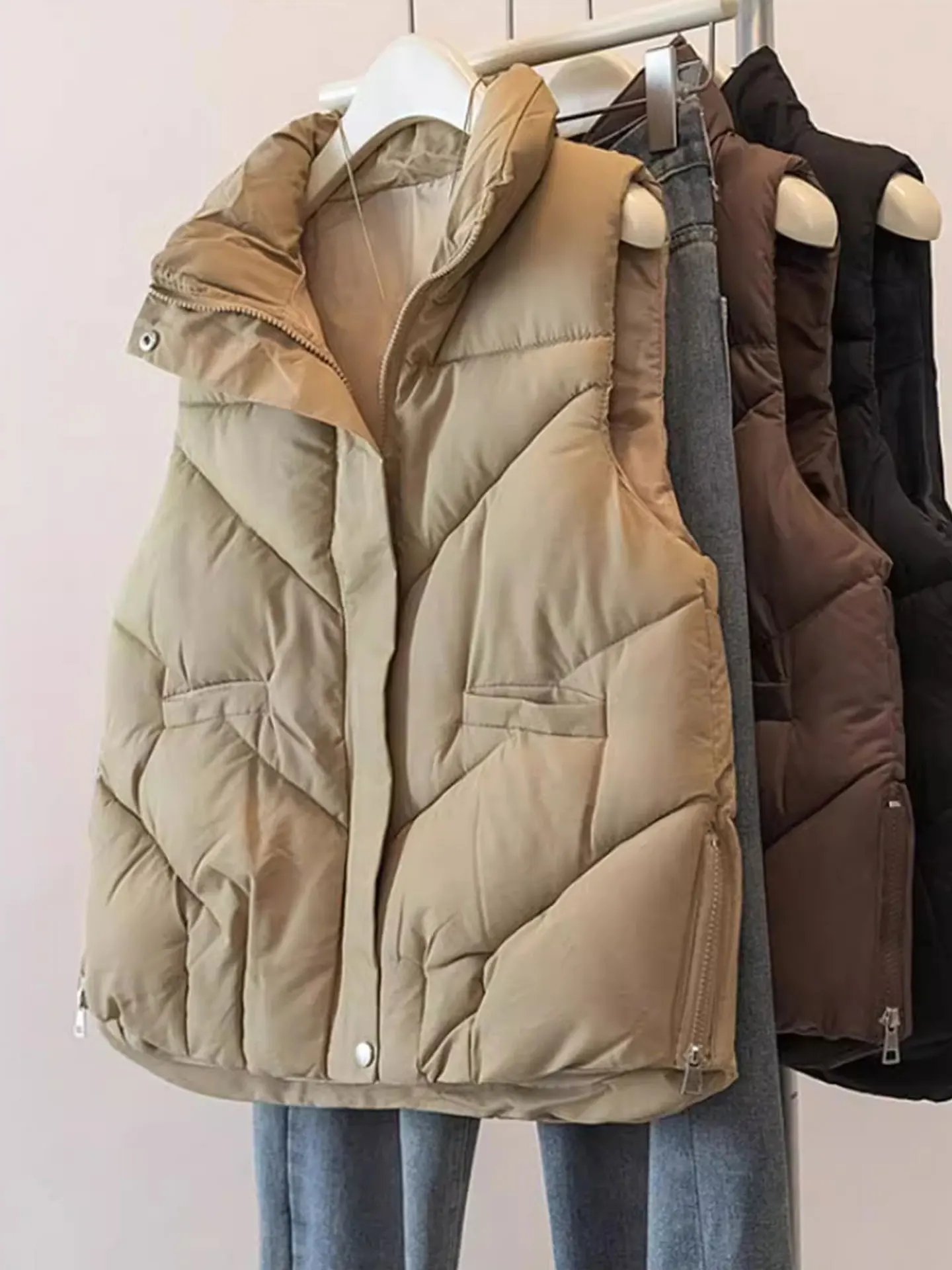 

Zipper Design Thiened Cotton Vest Outerwear for plus Size Women Autumn Winter Loose Fit Warm Slimming Outerwear Coat