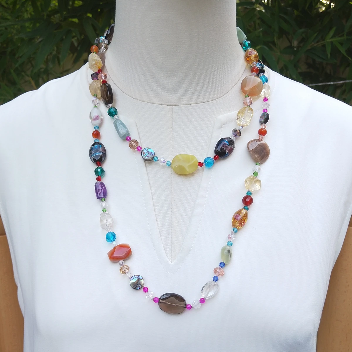 Lii Ji Real Mixed Stone Smoky Quartz Amethyst Agate Glaze Crystal Necklace 116cm Stock Sale Women Jewelry Gift
