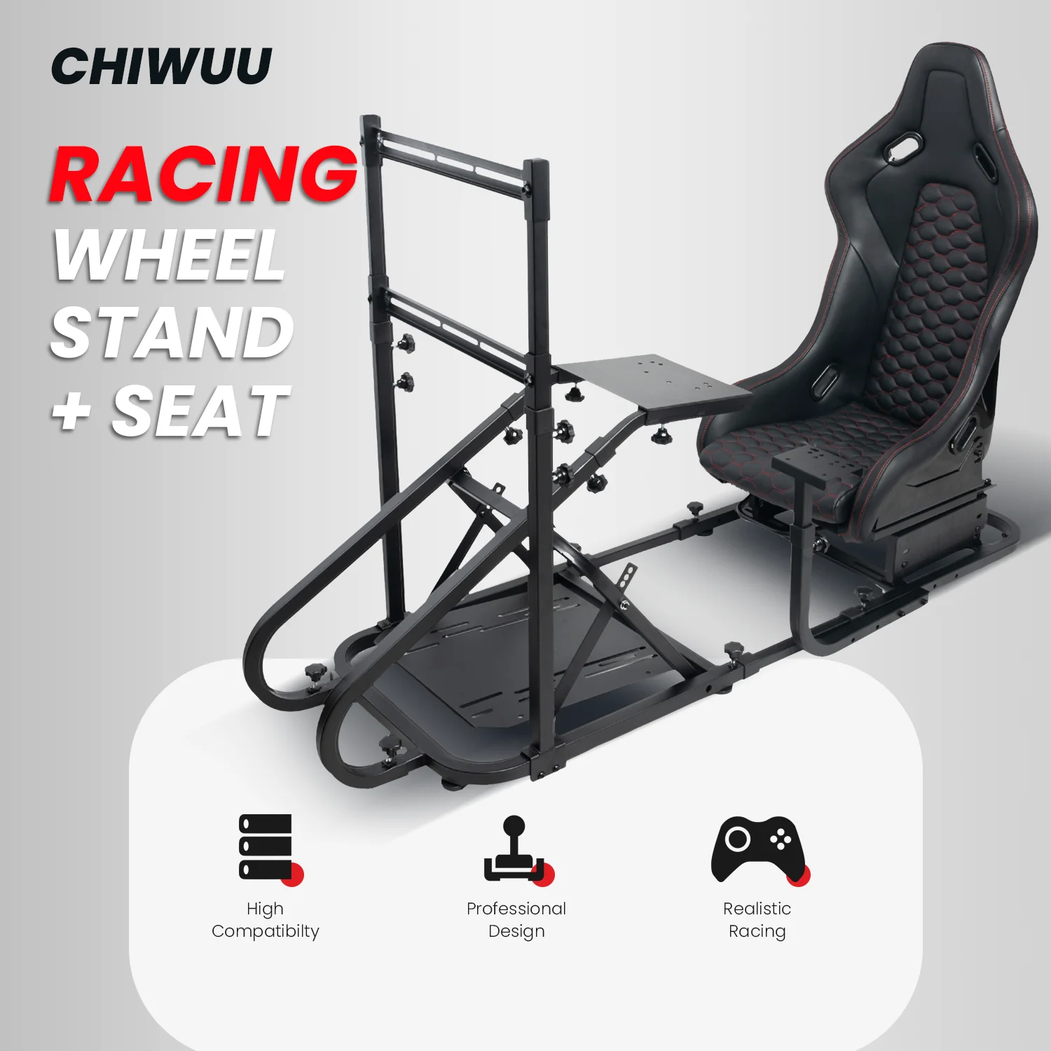 

Кабина Racing Simulator с креплением для монитора и прочным сиденьем из стекловолокна и кожи ПВХ, совместимая с подставкой для гоночного колеса