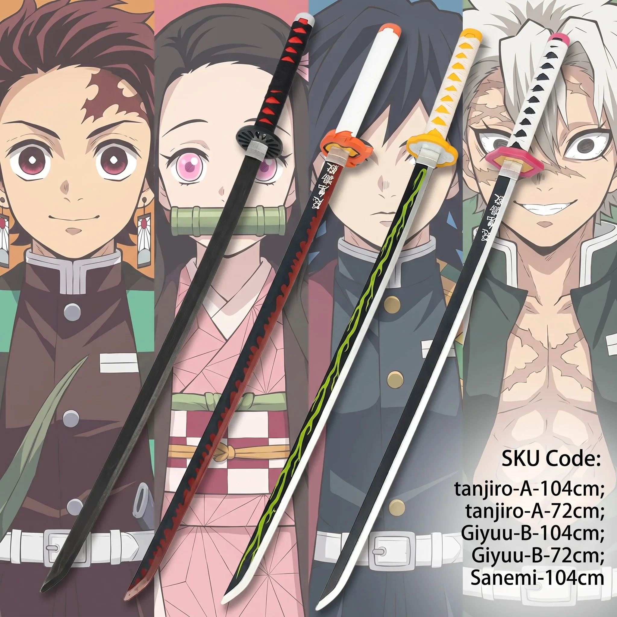 72 104cm Demon Slayer Katana Tanjirou Giyuu Mitsuri Anime Sword Safe Unsharpened Sabre Cosplay Display Photo Prop Stand Belt