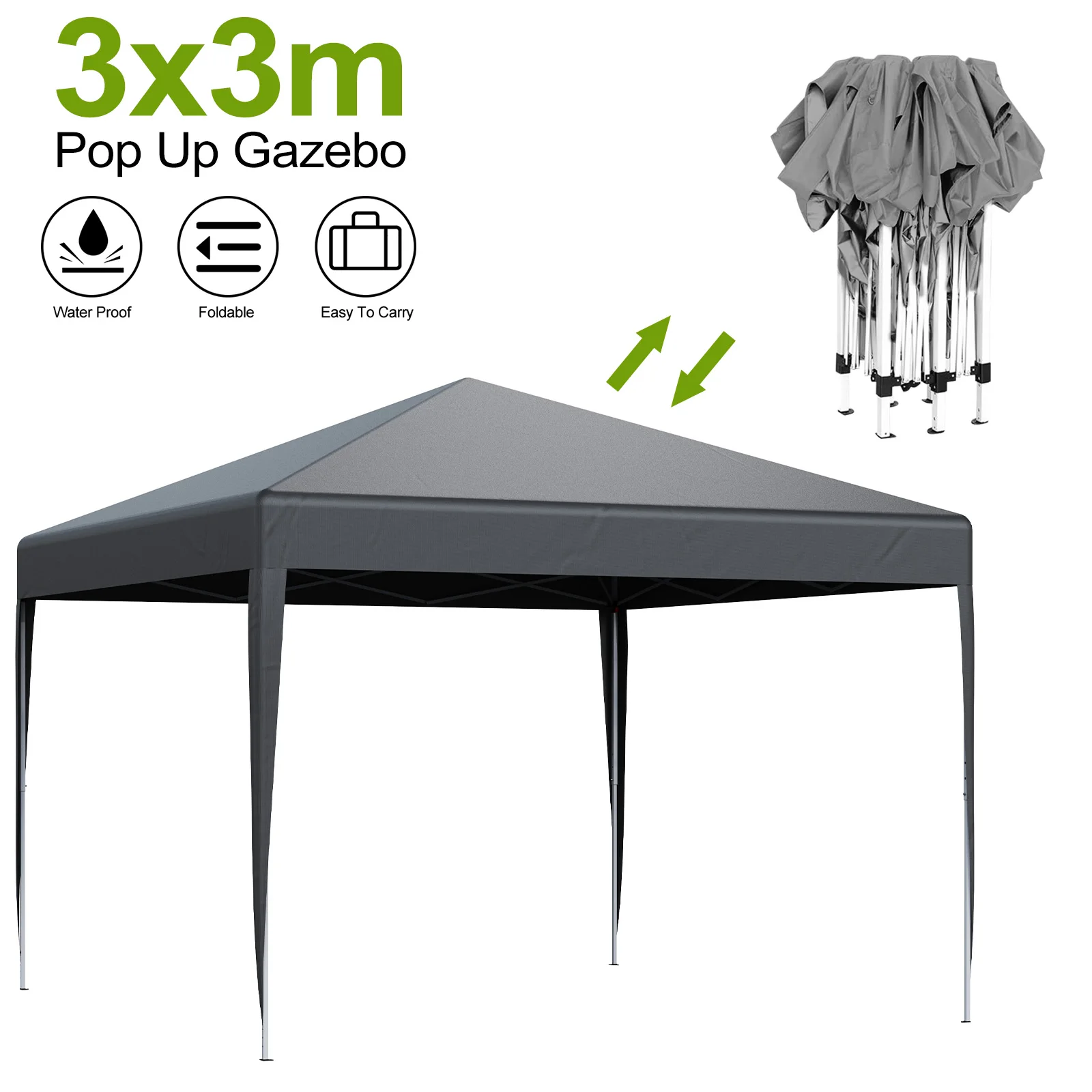 LOEFME Pop-up Gazebo 3x3m Buitentent Partytent met Ramen Waterdicht UV-zonbescherming Draagbare Gazebo Tent