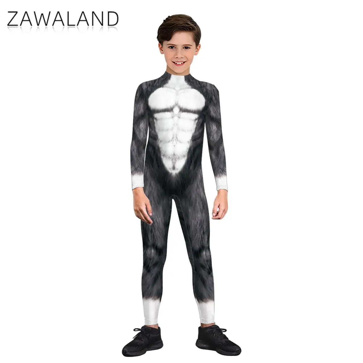 Zawaland 3D Printed Animal Bodysuit for Kids Performance Costumes Long Sleeve Zentai Cosplay Spandex Bodysuit Party Catsuit