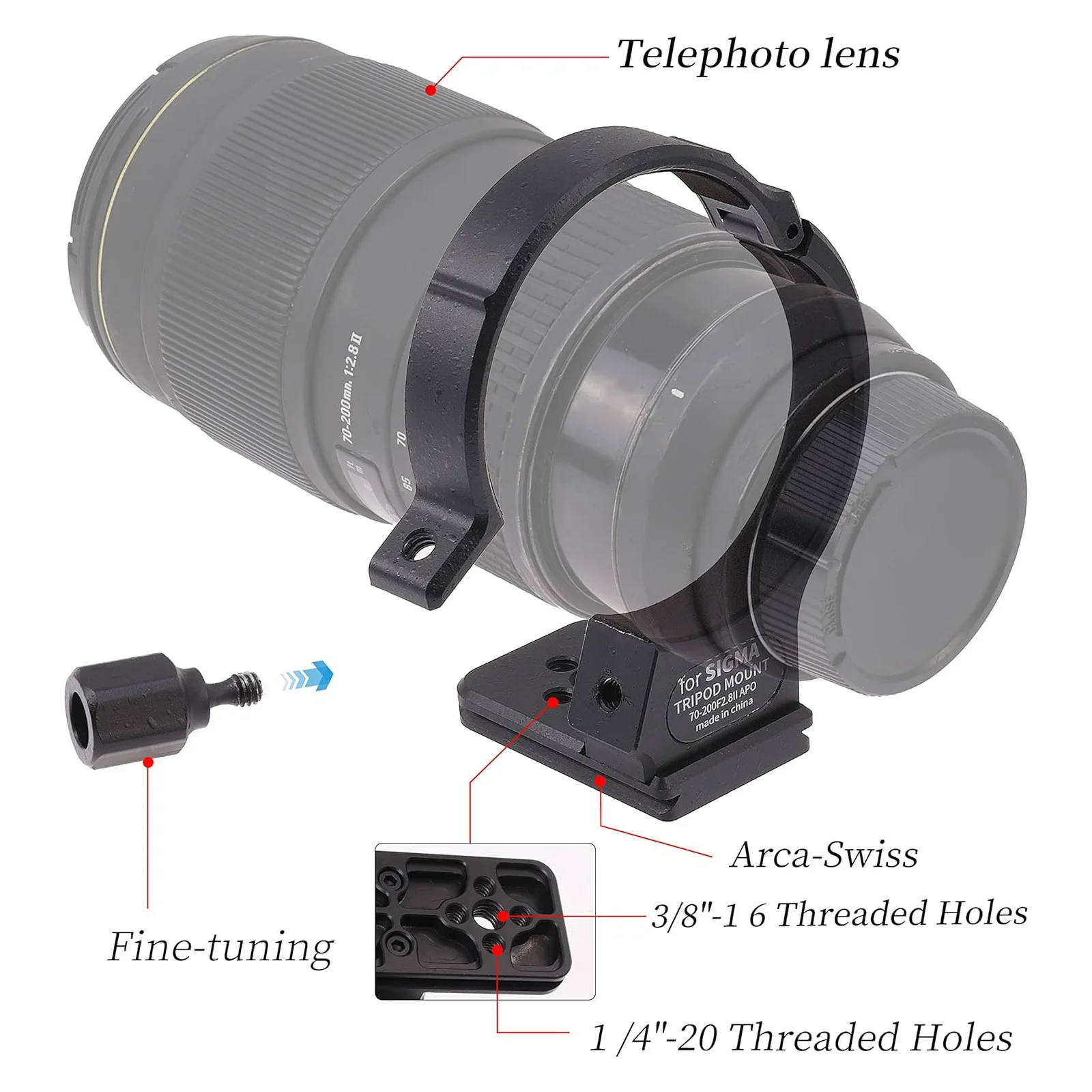 عدسة ترايبود جبل حلقة 1/4 الإفراج السريع ترايبود طوق ل سيجما APO 70-200 مللي متر F2.8 II EX DG 77 مللي متر عدسة الكاميرا