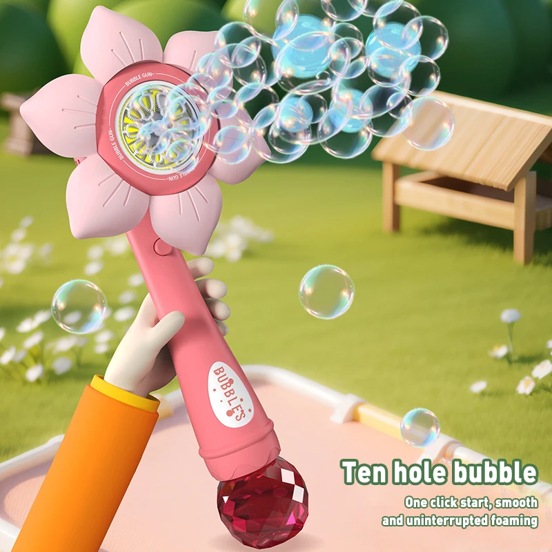 Children's New Handheld Bubble Gun Fully Automatic Bubble Blowing No Leakage Portable Sunflower-Shaped Outdoor Bubble Stick Toy
