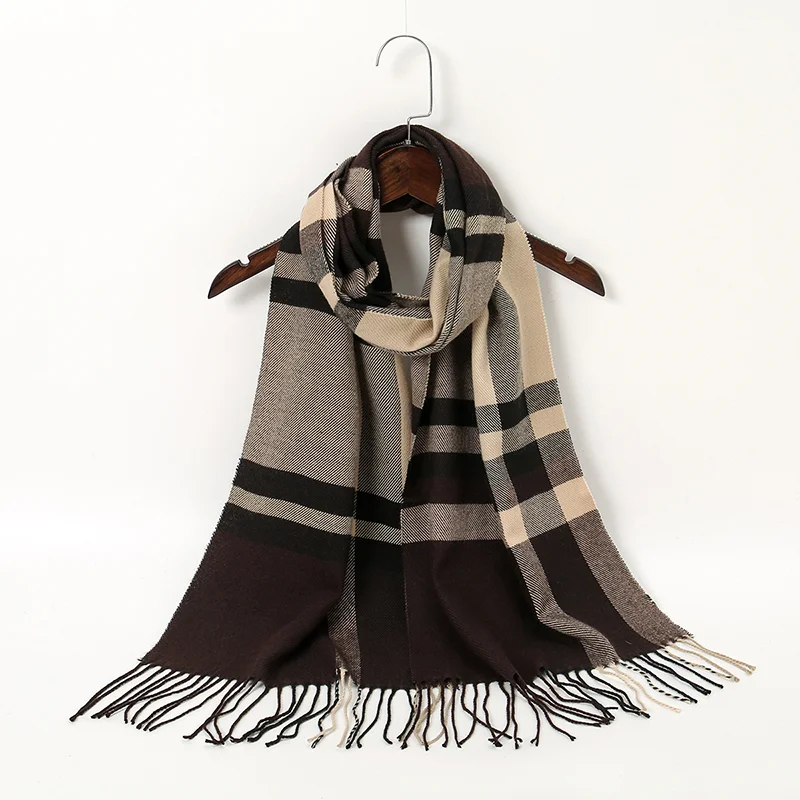 Blended Cashmere Scarf Plaid Fashion Shawl For Women Winter Warm Scarf Stoles Tassel Splicing Neckerchief Wraps