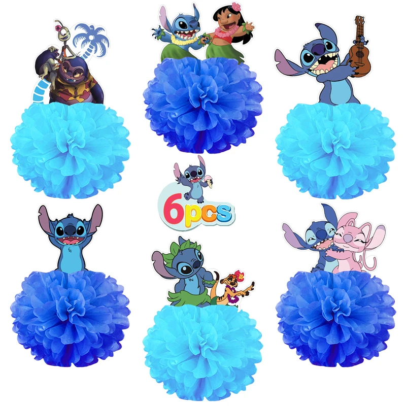 

6Pcs Disney Stitch Party Dressing Cute Cartoon DIY Paper Flower Ball Pendant Fashion Birthday Home Decoration Holiday Gifts