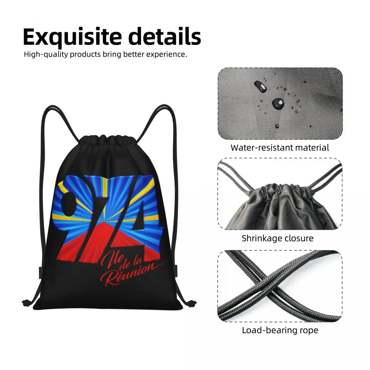 Custom 974 Reunion Island Logo zaino con coulisse borse leggero Reunionese Proud Gym Sports Sacks Sacks per lo Shopping