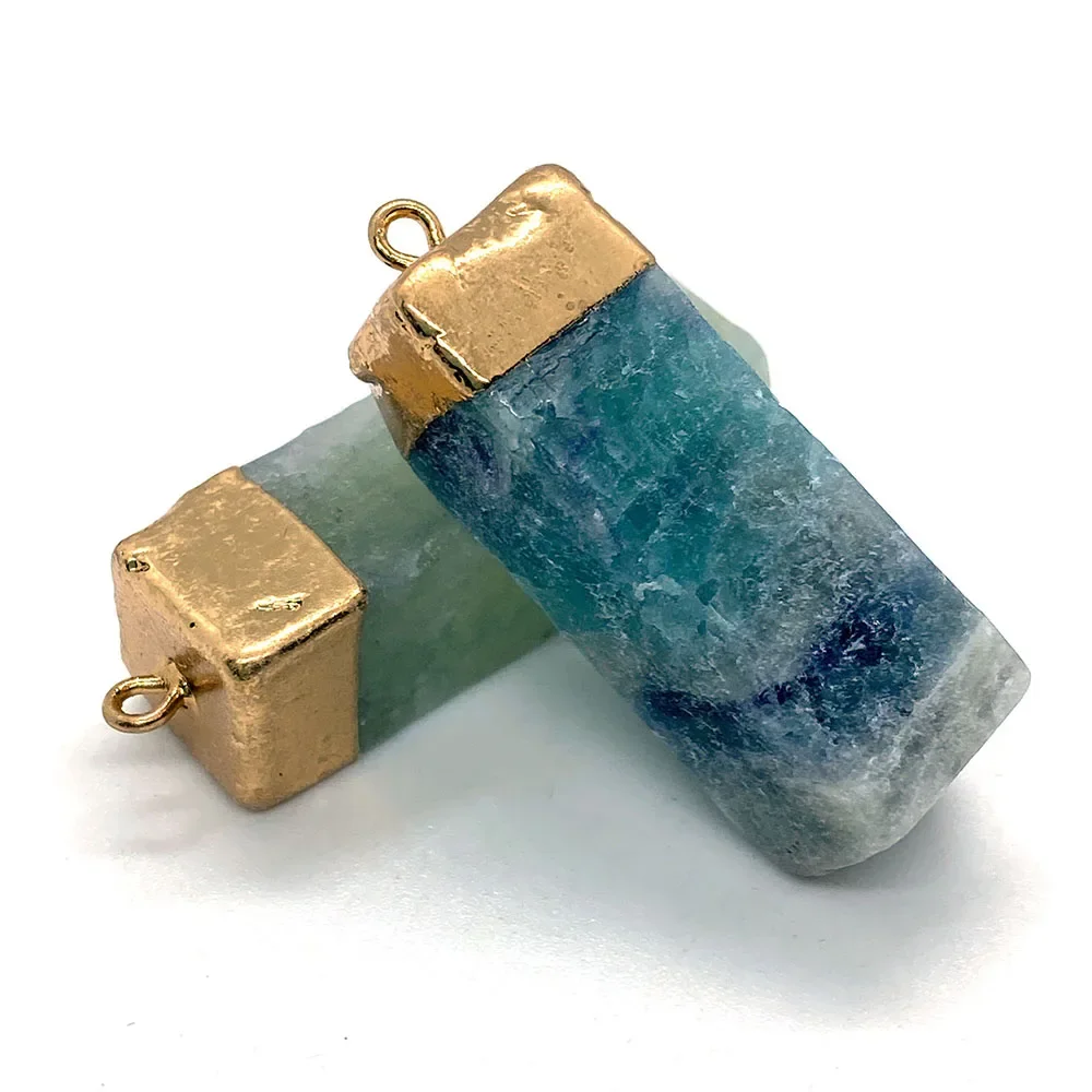 Natural Stone Rectangular Crystal Pendant 13x39mm Stereo Green Fluorite Pendant Jewelry Making DIY Necklace Bracelet Accessories