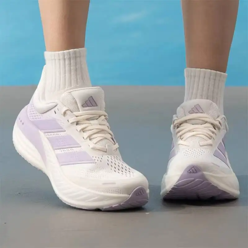 Popular Adidas  Off White Lavender Cushion Running Shoes  Breathable Mesh Shock Absorbing Women Athletic SneakersKI2352
