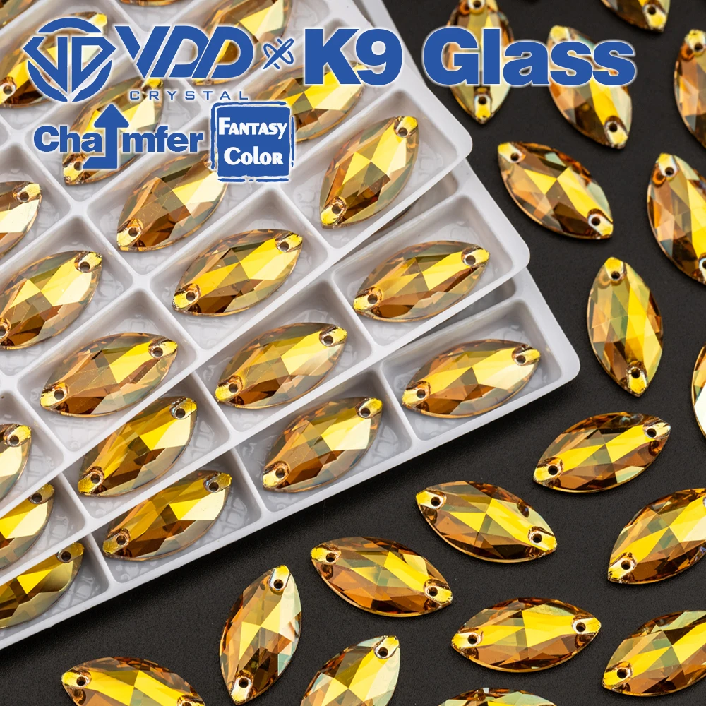 VDD Navette 9x18mm 36Pcs Sunshine Color K9 Glass Sew On Rhinestones Sewing Crystals Flat Back Stones For Clothes Accessories