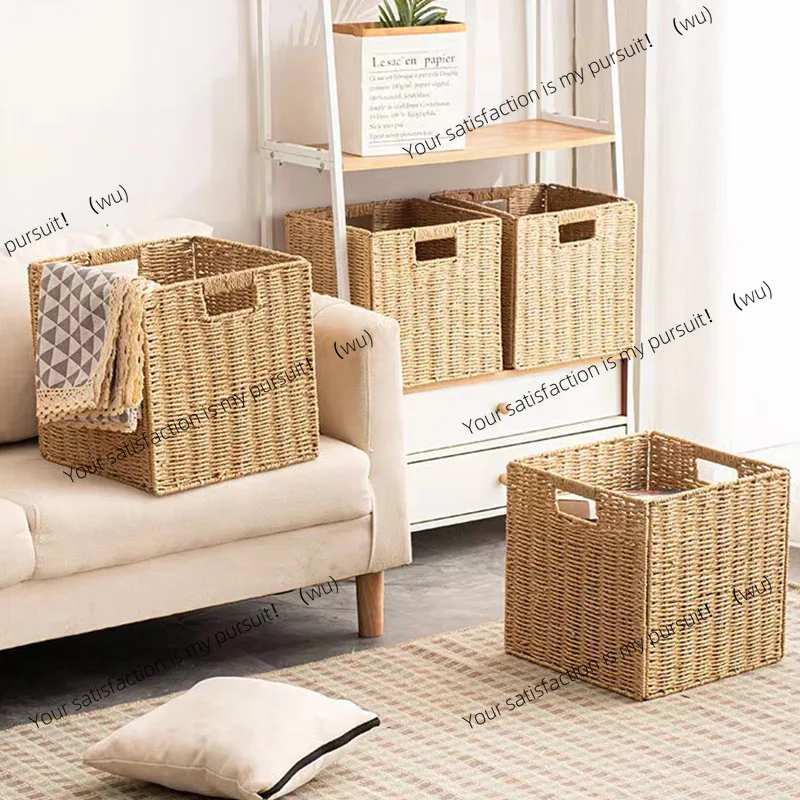 

Foldable storage imitation rattan cabinet storage basket rattan basket square storage box for desktop