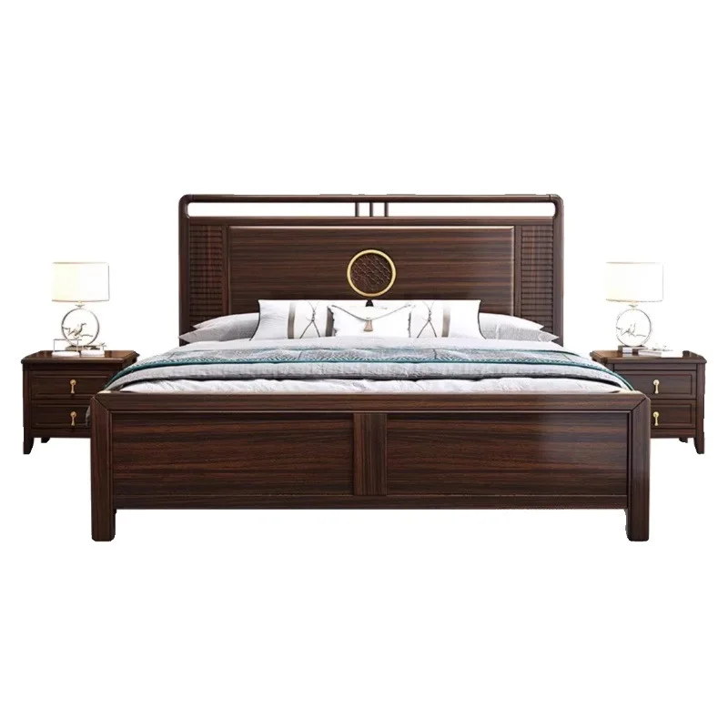 

Новая кровать из черного дерева в китайском стиле, 1,8 м, двуспальная свадебная кровать для спальни, простая легкая роскошная атмосферная мебель для спальни