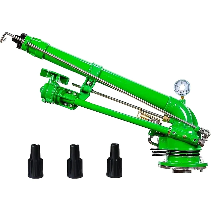 Large digital rain gun nozzle with 360-degree gear drive for efficient agricultural irrigation systems