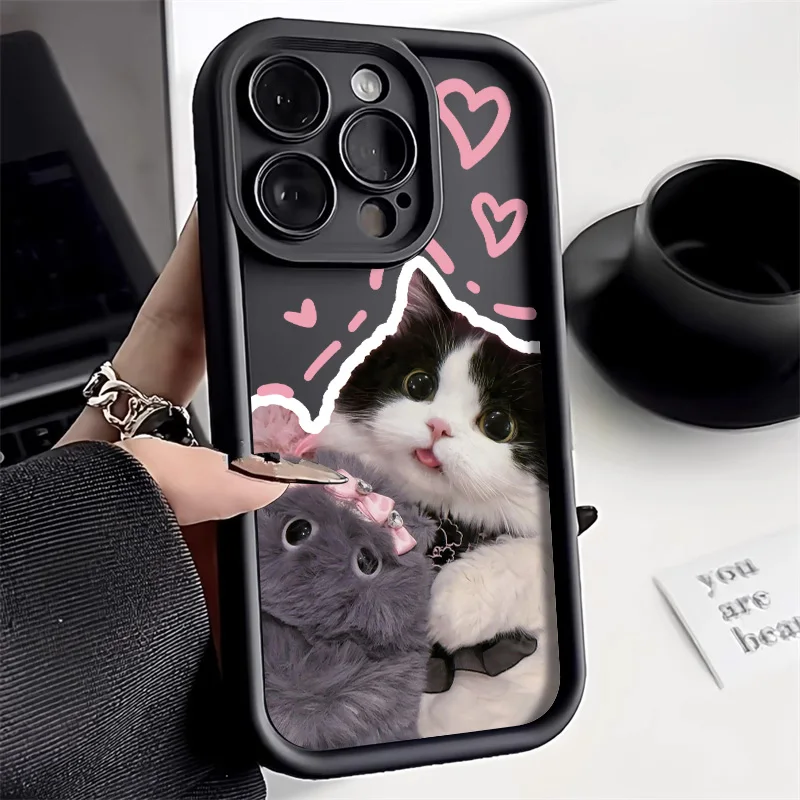 

Colorful Cat Phone Case For iPhone 11 Case iPhone 16 15 13 17 12 14 Pro Max XR 7 8 Plus SE Liquid Silicone Soft Protective Cover