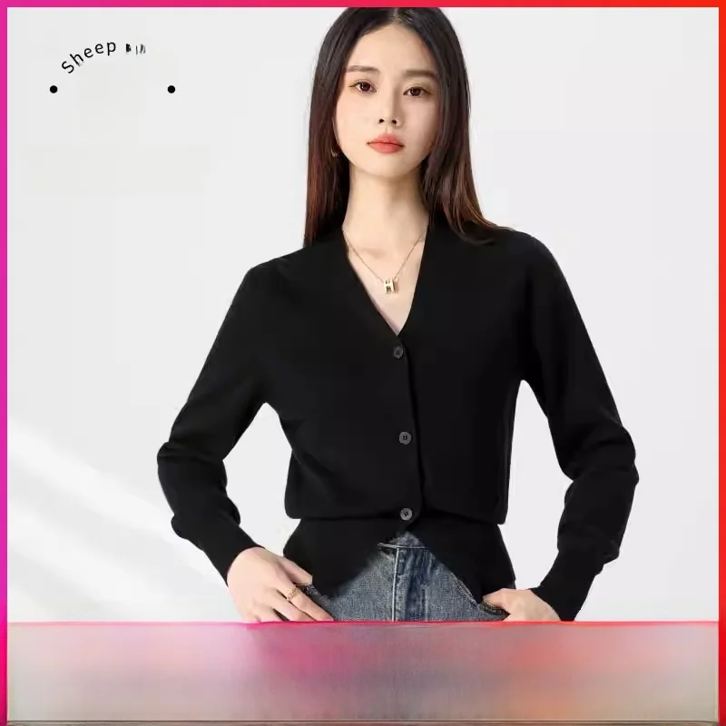 

Autumn Winter Soft Wool V-ne Waist-cinched Knitted Open Cardigan Long Sve Women's Outerwear Loose Fit Mixed Knitwear