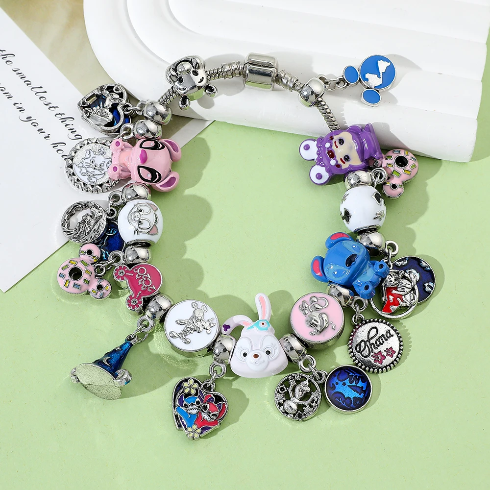 New Disney Cartoon Figure Stitch Charms Bracelets DIY Beads Pendant Hand Chains Kawaii Cute Fashion Jewelry Accessories Gifts