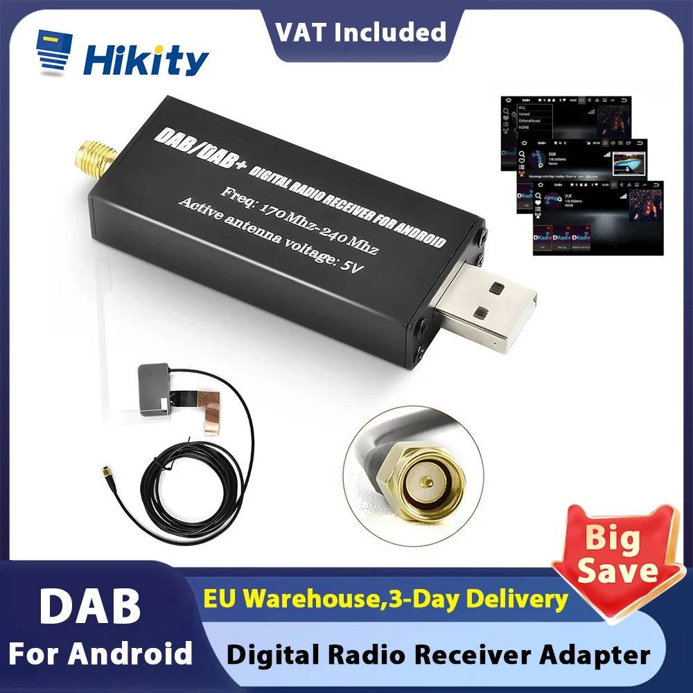 Hikity DAB+ module Radio Antenna Receiver DAB FM AM Antenna With USB Digital Adapter Tuner Box for Audio Car Stereo Video Player