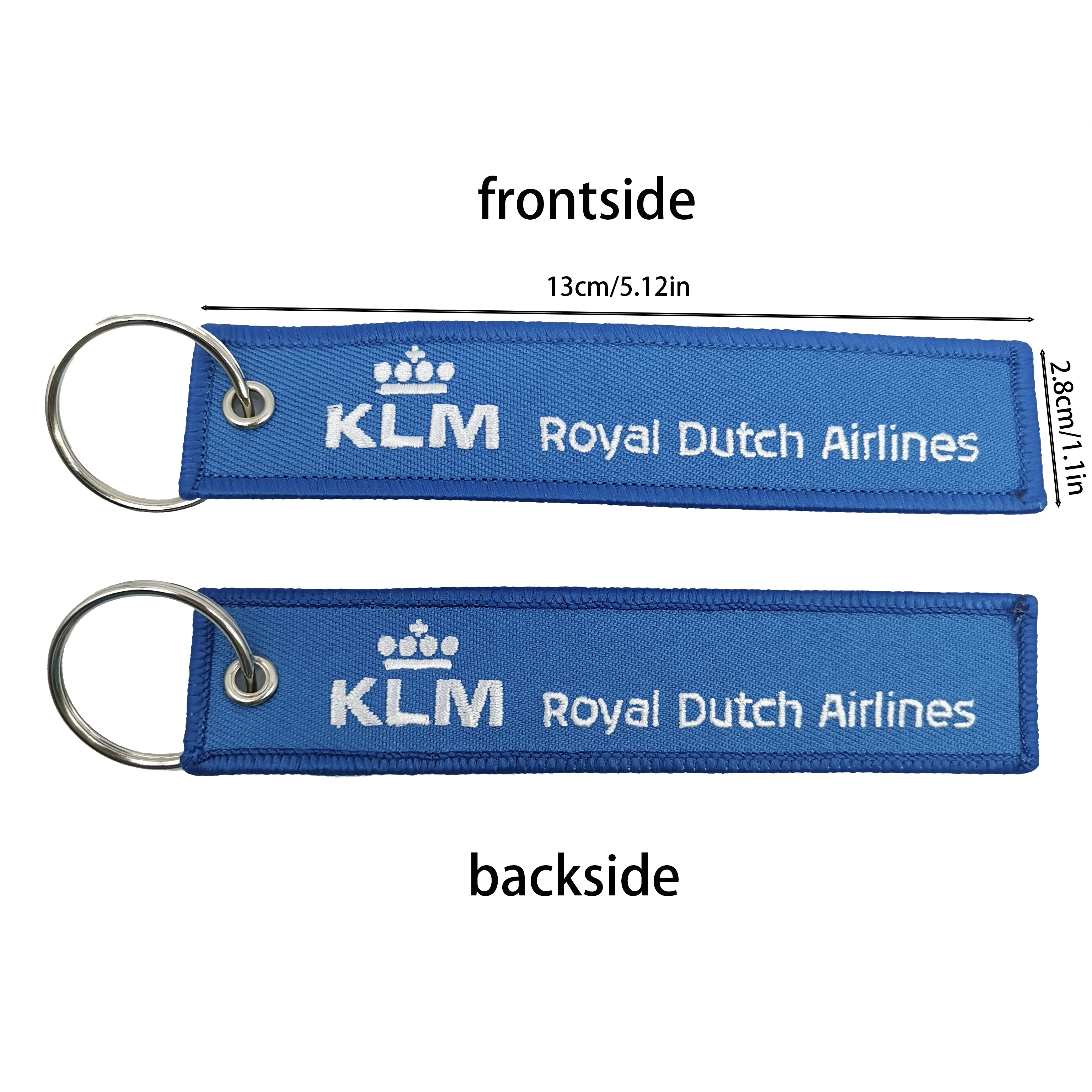 1 PC  KLM Royal Dutch Airlines Fashion Trinkets Embroidered Keychains Metal Ring Keyring Novelty keychain Backpack Suitcase Tags