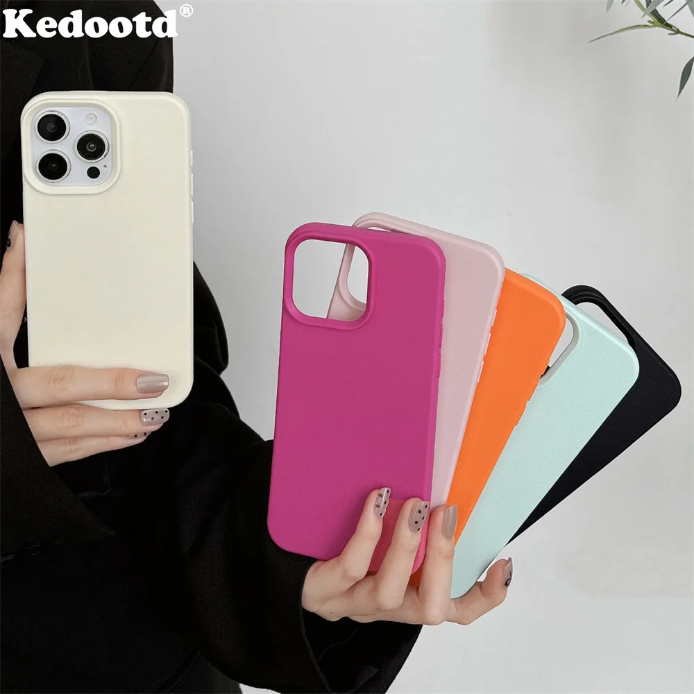 Fashion Litchi Texture Soft Silicone Candy Color Phone Cases For iPhone 16 15 14 Plus 12 13 11 Pro Max Matte Shockproof Cover