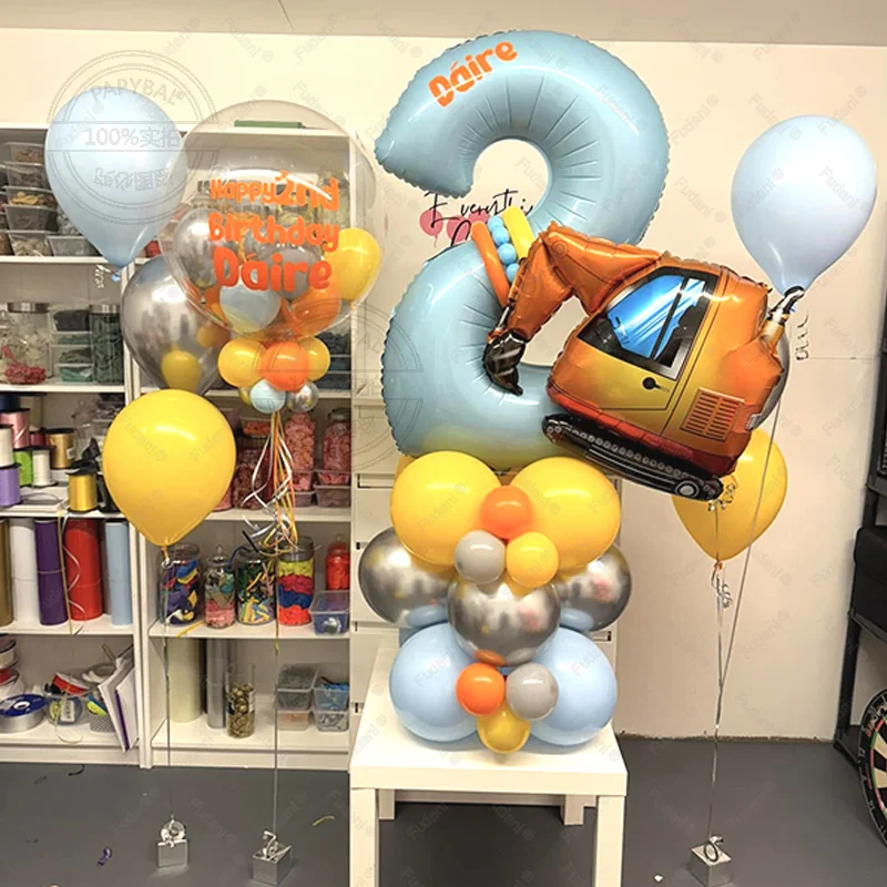 Engineering Thema Bagger Digital 1-9 Ballon Set Blau Gelb Latex Ballon Junge Geburtstag Party Dekoration Junge Baby Dusche Geschenk