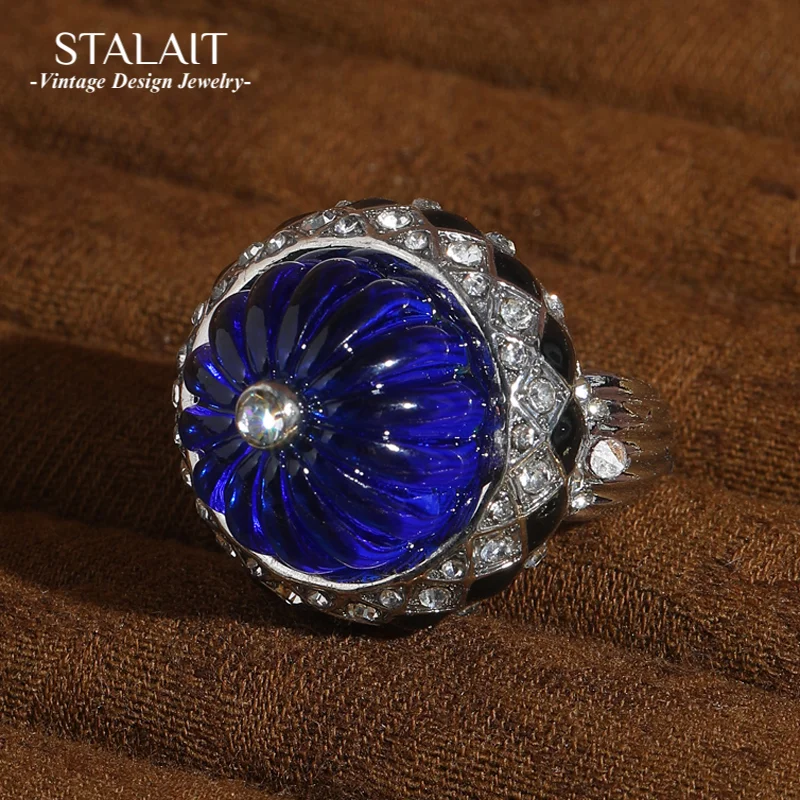 

Vintage Pumpkin Blue Ring Stone Black Drip Oil Silver Color Resin Jewelry For Woman Halloween Fashion Accessories 2025 Trends