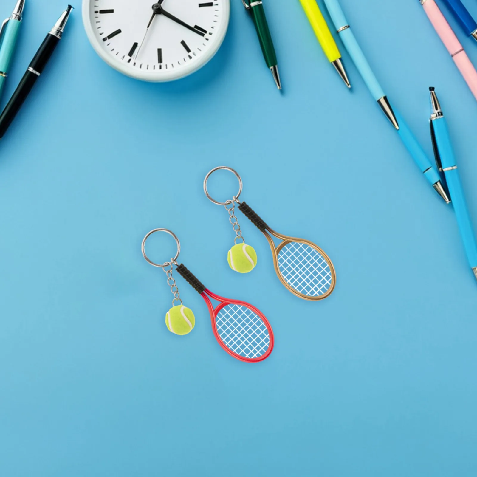 18Pcs Tennis Keychains Lightweight Colorful Plastic Mini Racket Bag Charm Pendant Party Favors for Sport Lovers
