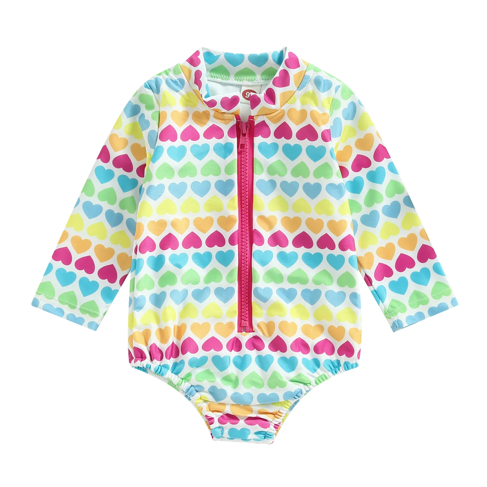 Girls One-piece Rainbow Swimsuit Kids Cartoon Print Sun-protective Long Sleeve Quick-Dry Triangle Swimwear Baby Bathing Suit