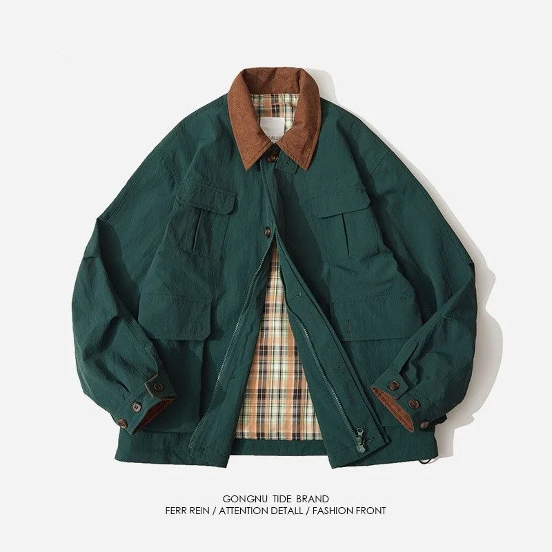 Autumn and Spring New Fashion Trend Pure Color American Vintage Workwear Jacket Men's Casual Loose Sports High Quality Outerwear