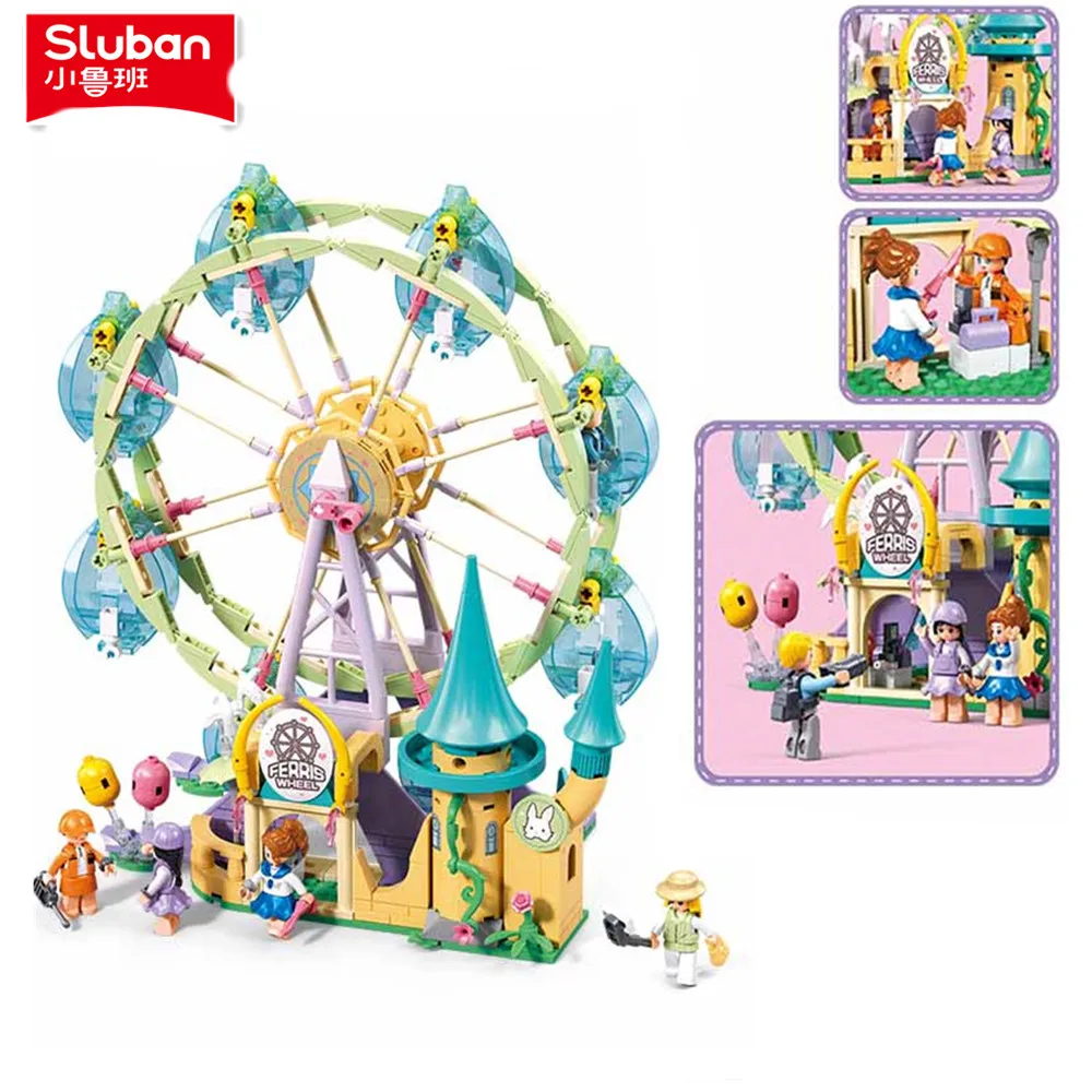 

504Pcs City Pink Dream Princess World Amusement Park Ferris Wheel Castle Model Building Blocks Educational Toys for Children