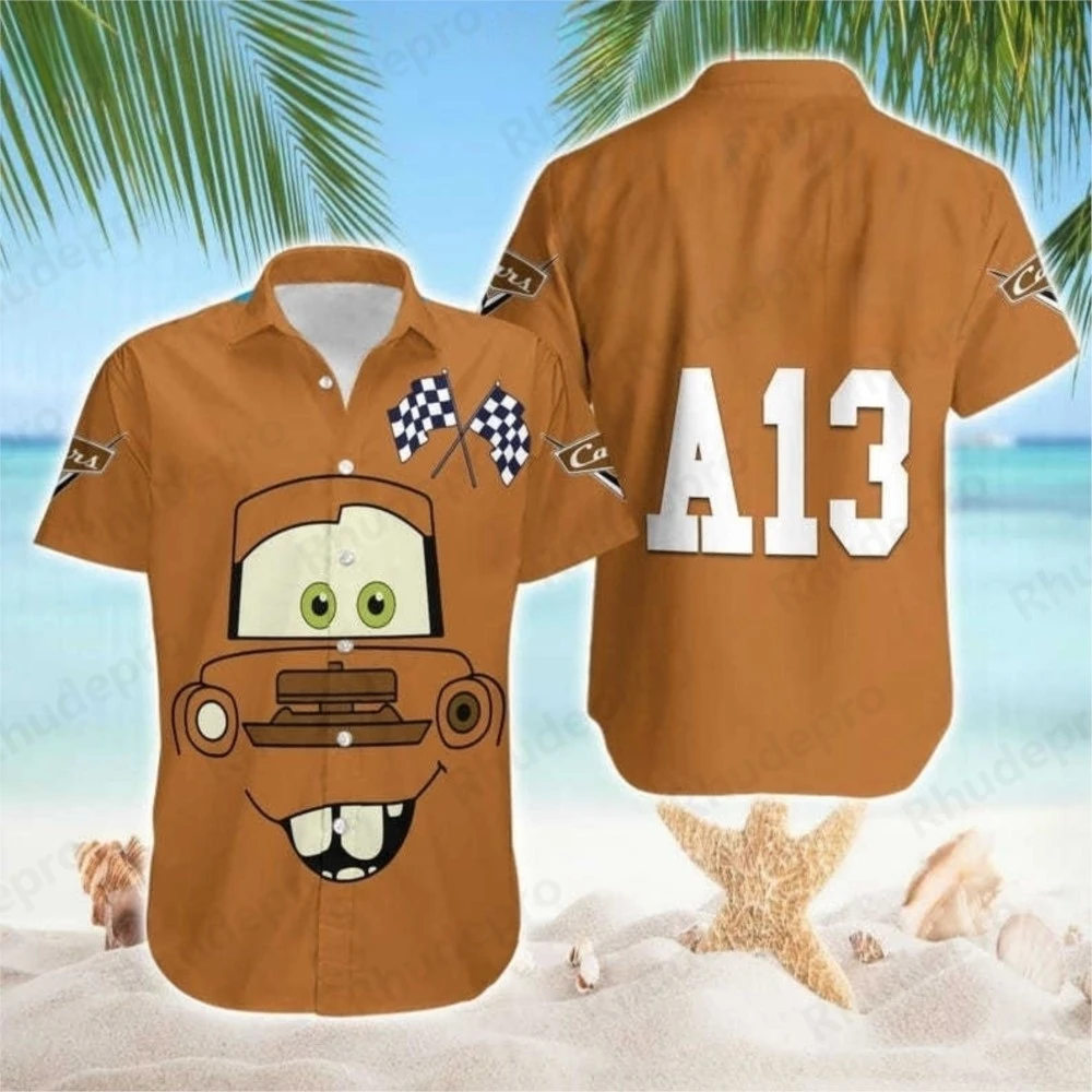 

Disney 2025 Lightning Mcqueen Hawaiian Shirts Casual Short Sleeve Shirt Cars Movie Hawaiian Shirt Summer Beach Shirt Tops