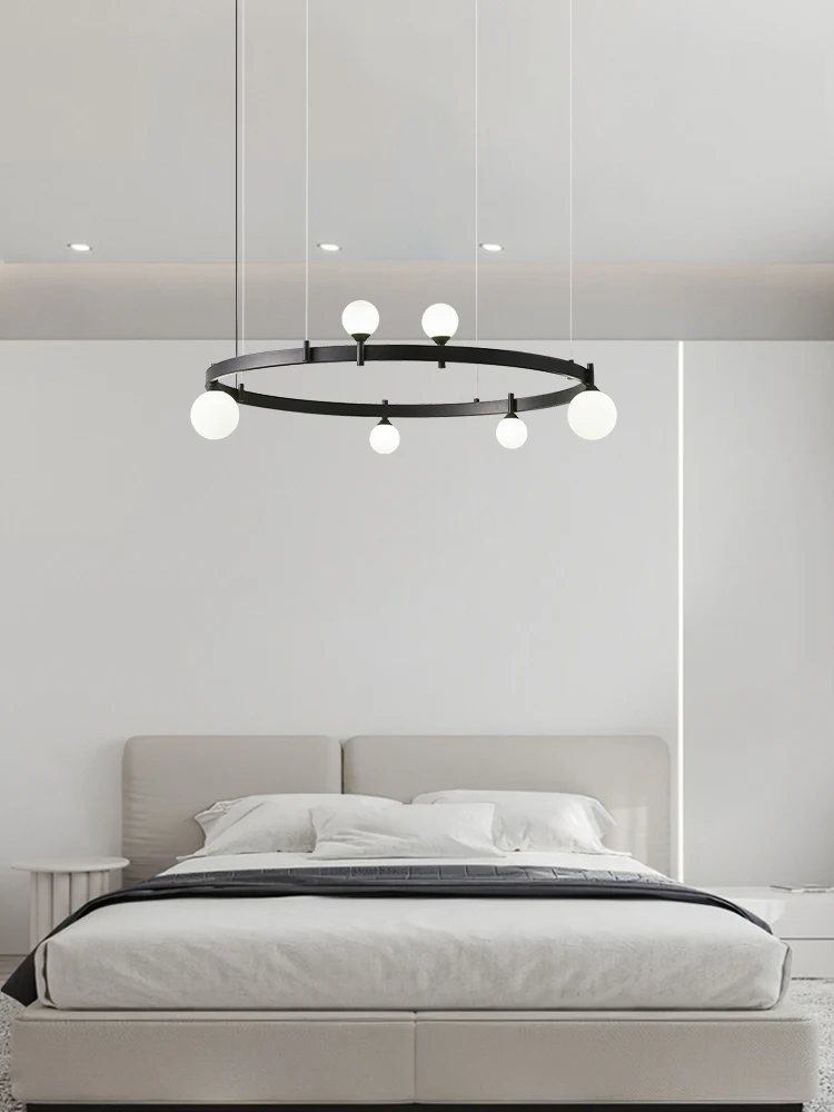 Imagem -03 - Italiano Minimalista Ferro Circular Luz Pingente Sala de Jantar Quarto Estudo Vidro Bola Luz Sala g4 Preto e Branco