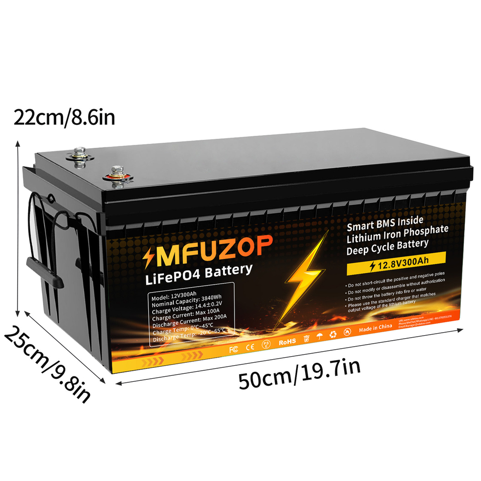  MFUZOP 12V300ah Portable Rechargeable LiFePO4 Battery Built in Smart BMS Deep Cycle 8000+ for RV Solar No VAT 