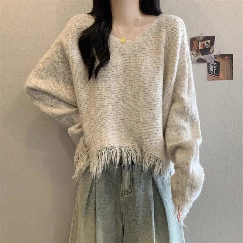 

Hot Tassel Knitwear New Model Autumn and Winter Plus Size Fat Mm Loose Fashion Irregular Short Style Sweater Dopamine Wholesale