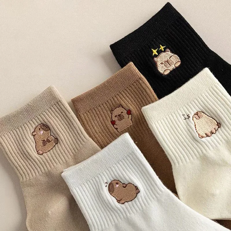 

Носки с мультяшным рисунком капибары, 10 пар, милые носки с вышивкой животных, носки средней длины, удобные хлопковые носки для женщин и мужчин, повседневная носка