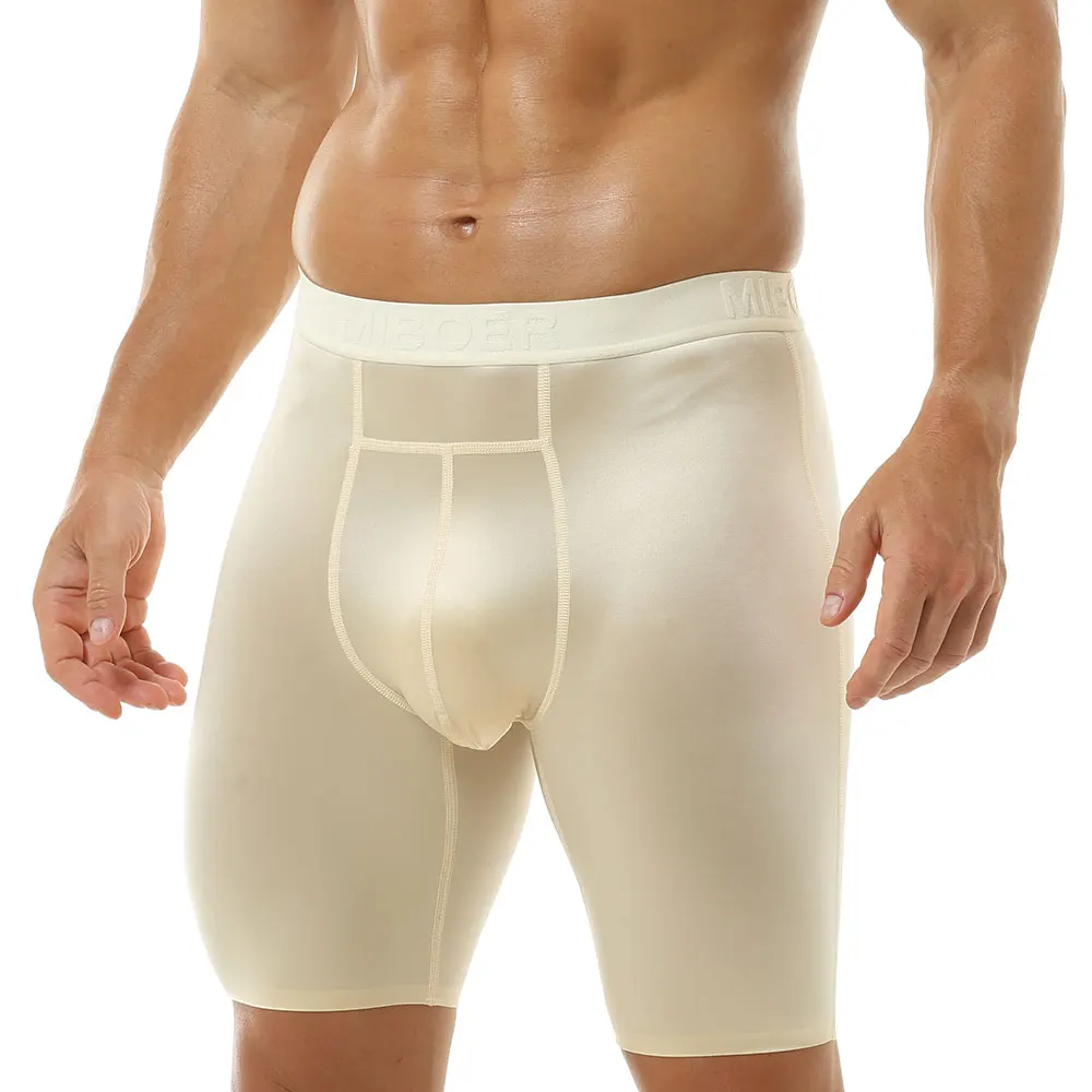 Men's Large Size Seamless Sport Briefs Mid-Length Anti-Chafing Fitness Underwear Five-Quarter Training Pants with Long Legs